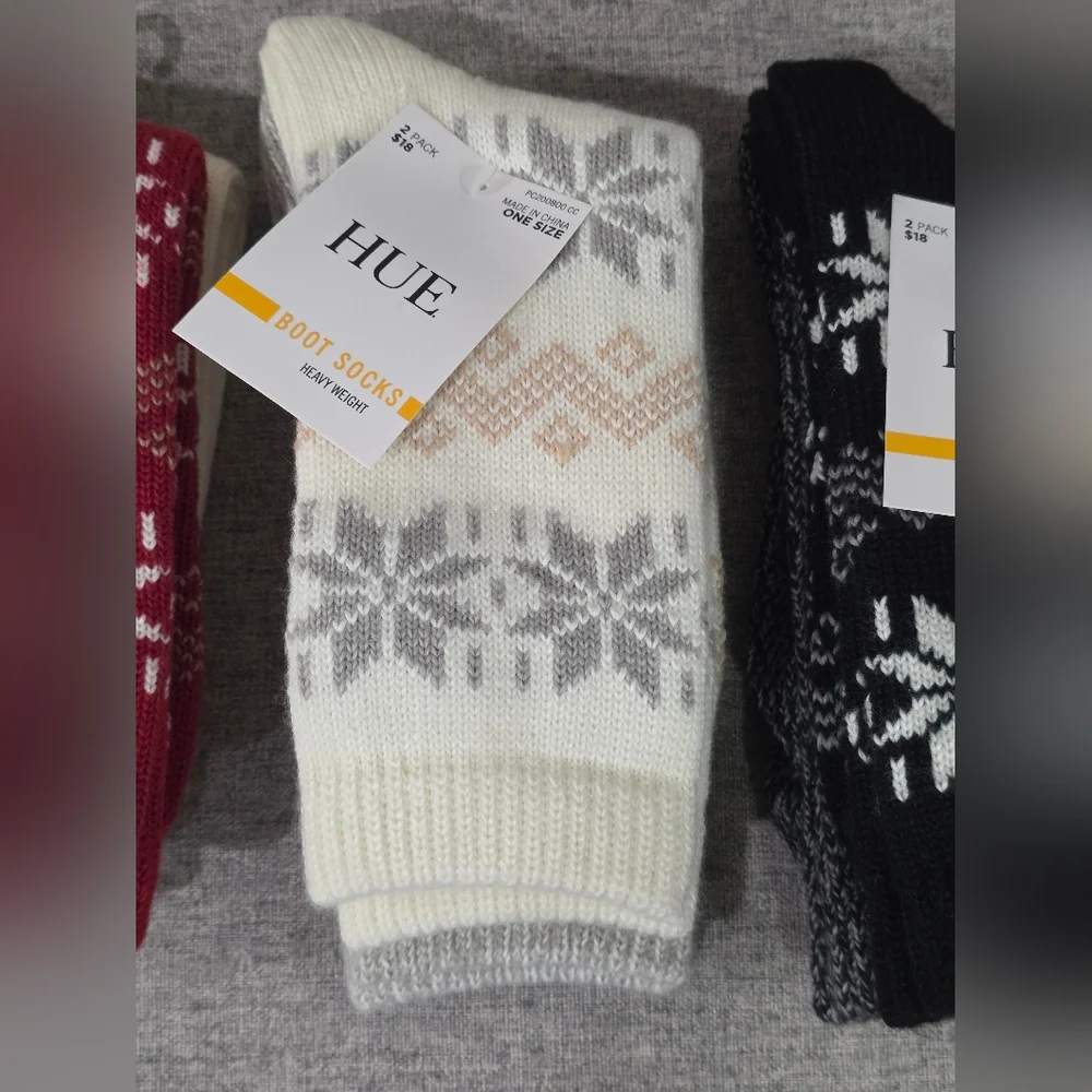 6 HUE New Boot Socks Heavy Weight‎ Nordic Snowflake
